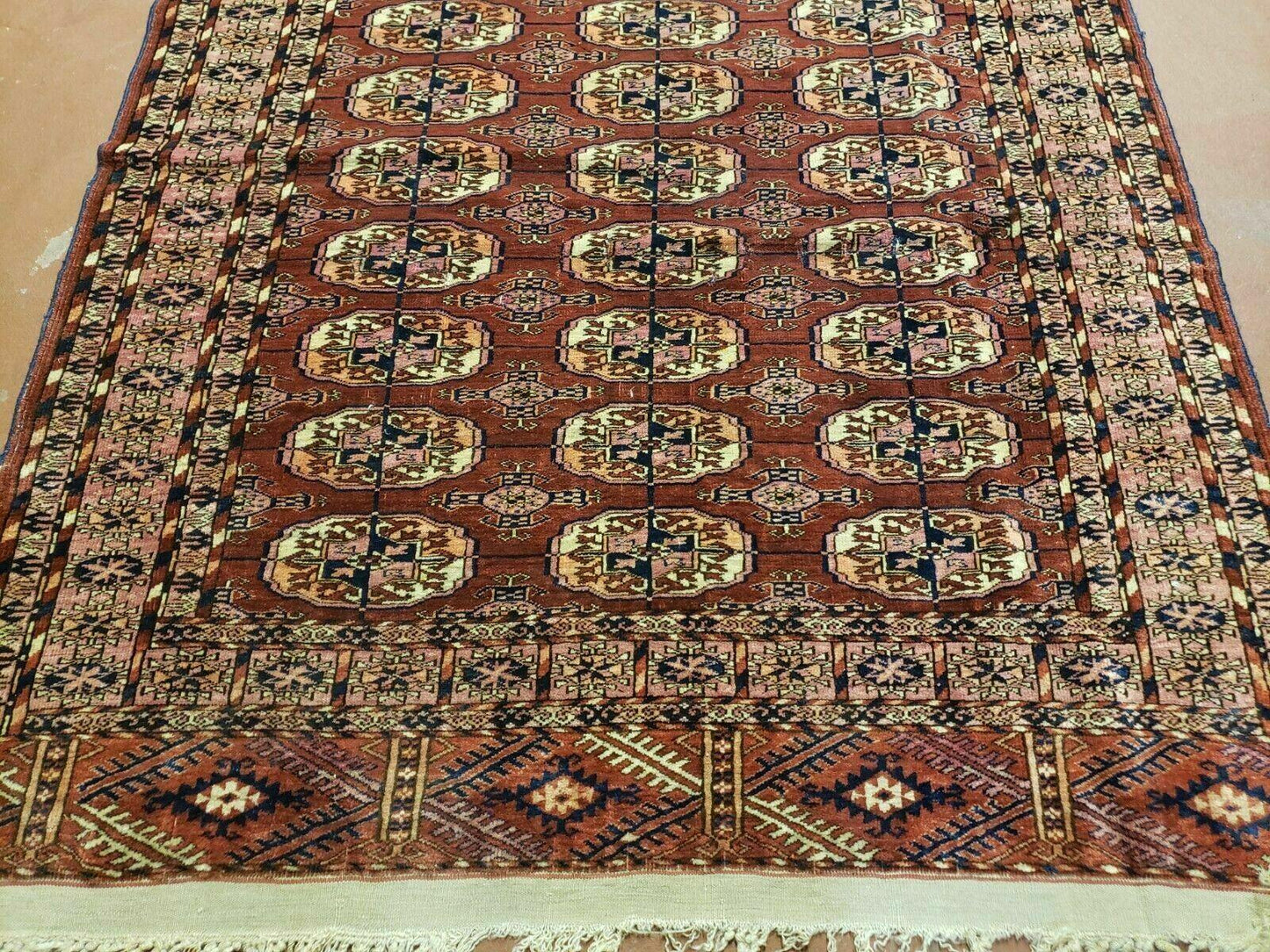 4' X 4' Antique Handmade Turkoman Bokhara Balouch Woven Wool Rug Brick Red Nice - Nuvé