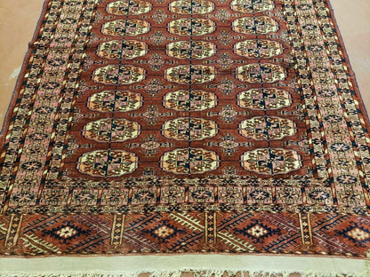 4' X 4' Antique Handmade Turkoman Bokhara Balouch Woven Wool Rug Brick Red Nice - Nuvé