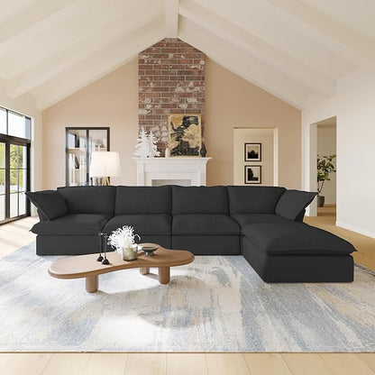 Sabi Modular Boucle Cloud Sofa - Obsidian Black - 4-Seater Sectional Sofa with Ottoman - Nuvé