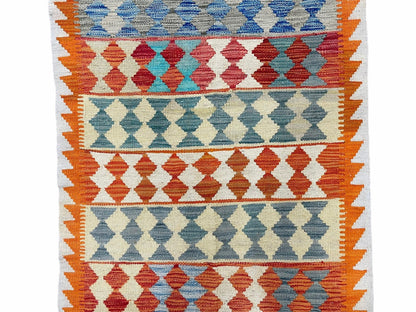Small Chobi Kilim Rug 3x4 Colorful Diamond Kilim Small Turkish Multicolor Kilim with Diamond Pattern Wool Flatweave Nice - Nuvé