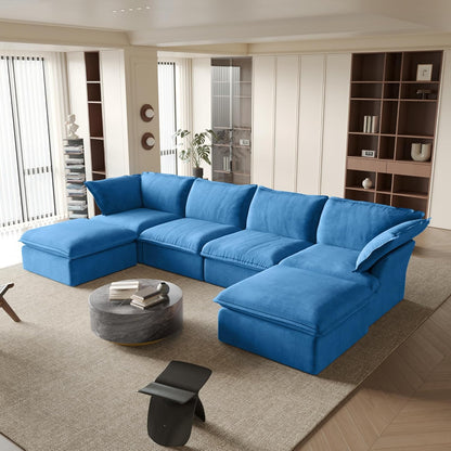 Sabi Modular Boucle Cloud Sofa - Blue - 5-Seater Corner Sectional (V-Shaped) - Nuvé