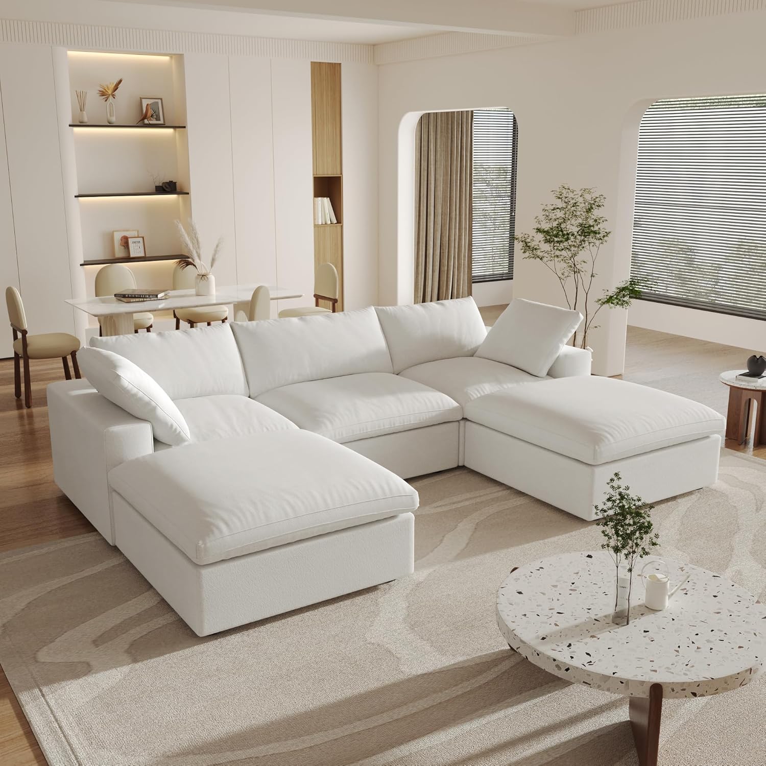 Nuvé® Solace Modular Bouclé Cloud Sofa - Snow White - 3-Seater Sectional Sofa with 2 Ottomans - Nuvé