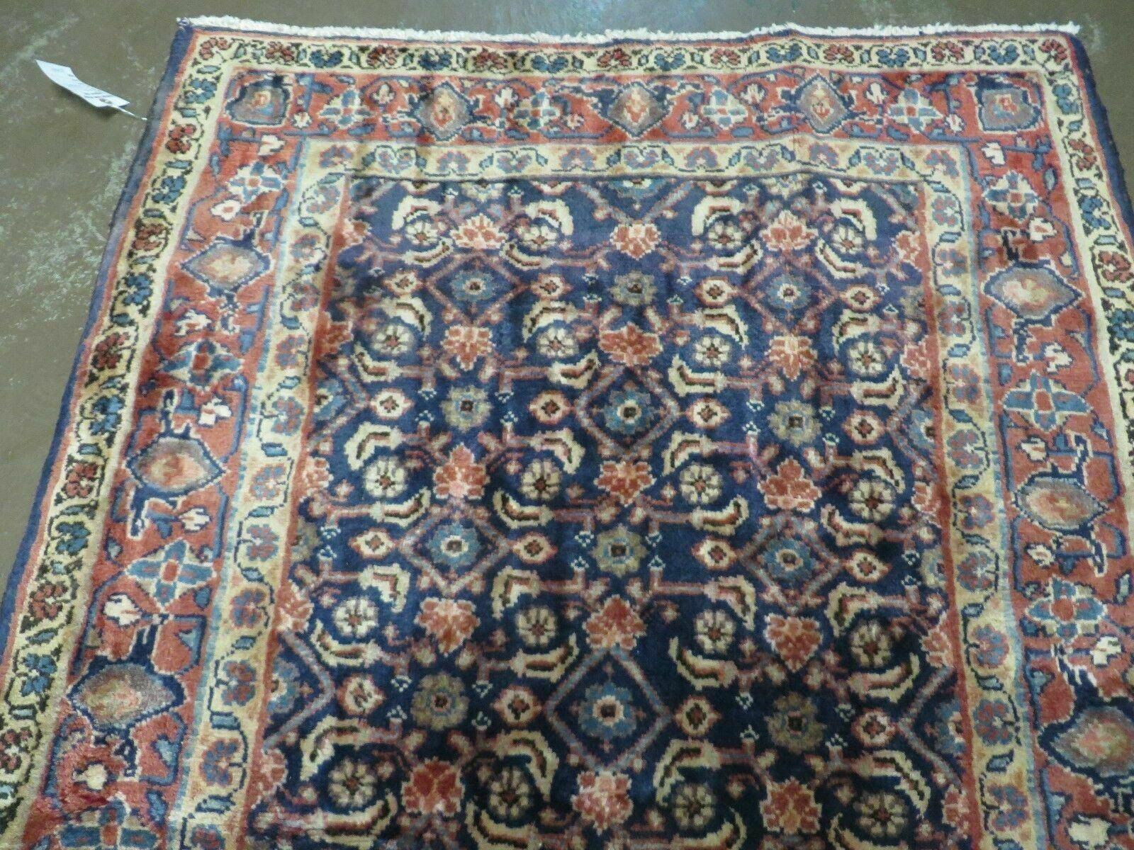 3'7" X 10' Antique Handmade India Floral Oriental Wool Runner Rug Organic Blue - Nuvé