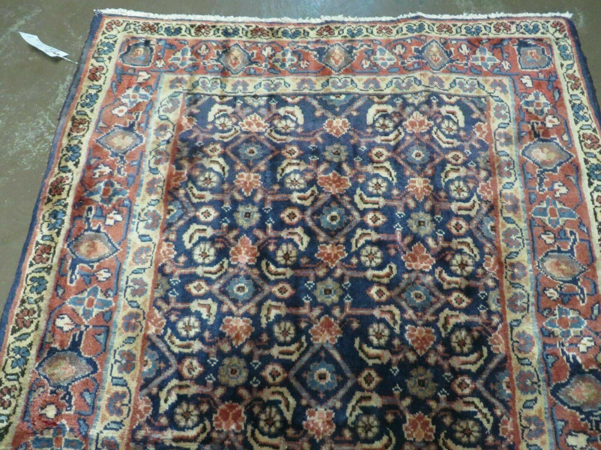 3'7" X 10' Antique Handmade India Floral Oriental Wool Runner Rug Organic Blue