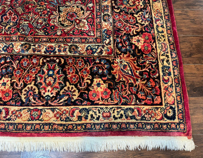 Persian Sarouk Rug 10x10, Square Persian Carpet, Red, Floral, Antique - Nuvé