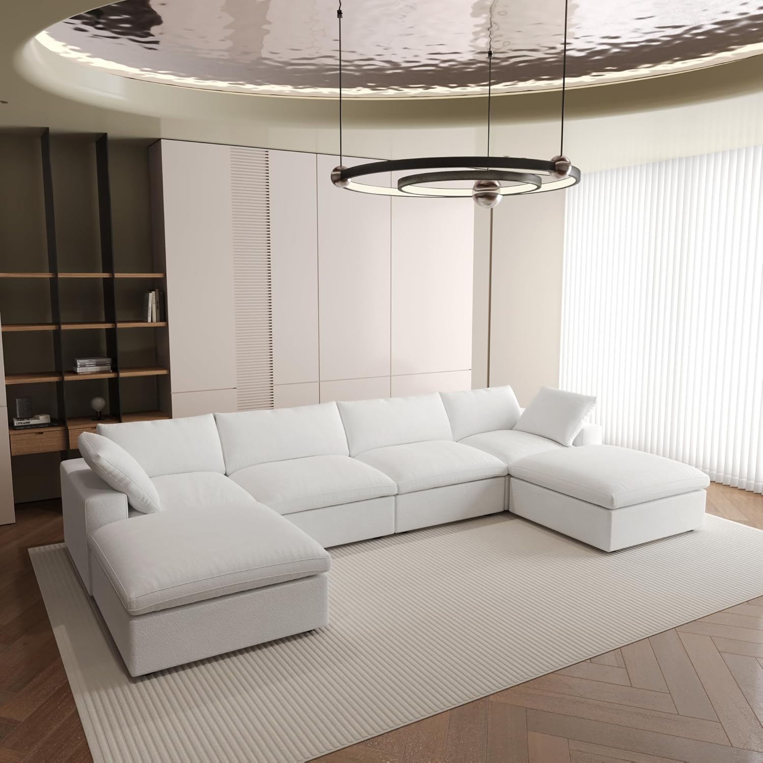 Nuvé® Solace Modular Bouclé Cloud Sofa - Snow White - 4-Seater Sectional Sofa with 2 Ottomans - Nuvé