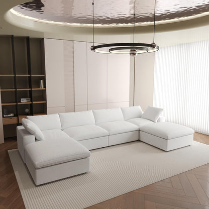 Nuvé® Solace Modular Bouclé Cloud Sofa - Snow White - 4-Seater Sectional Sofa with 2 Ottomans - Nuvé