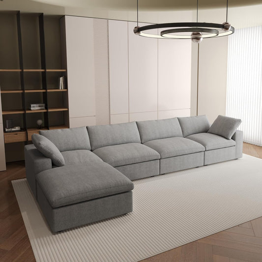 Nuvé® Solace Modular Bouclé Cloud Sofa - Space Grey - 4-Seater Sectional Sofa with Ottoman - Nuvé