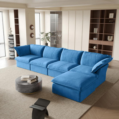 Sabi Modular Boucle Cloud Sofa - Blue - 4-Seater Sectional Sofa with Ottoman - Nuvé
