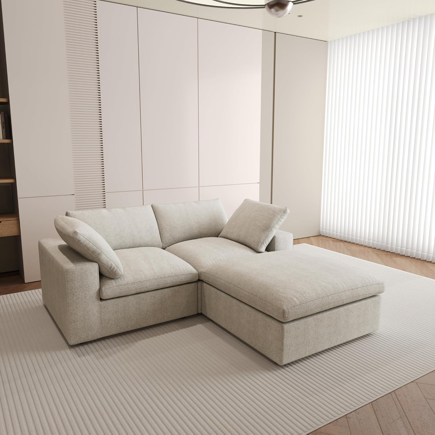 Nuvé® Solace Modular Bouclé Cloud Sofa - Khaki - 2-Seater Sectional Sofa with Ottoman - Nuvé