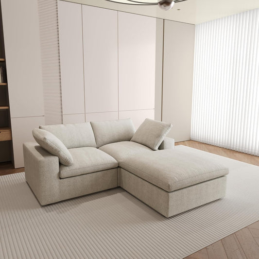 Nuvé® Solace Modular Bouclé Cloud Sofa - Khaki - 2-Seater Sectional Sofa with Ottoman - Nuvé