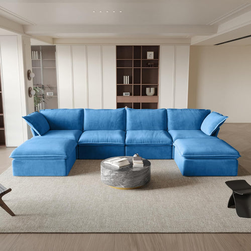 Sabi Modular Boucle Cloud Sofa - Blue - 4-Seater Sectional Sofa with 2 Ottomans - Nuvé