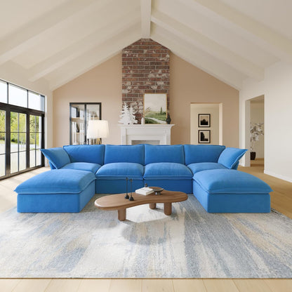 Sabi Modular Boucle Cloud Sofa - Blue - 5-Seater Corner Sectional (V-Shaped) - Nuvé