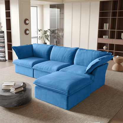 Sabi Modular Boucle Cloud Sofa - Blue - 3-Seater Sectional Sofa with Ottoman - Nuvé