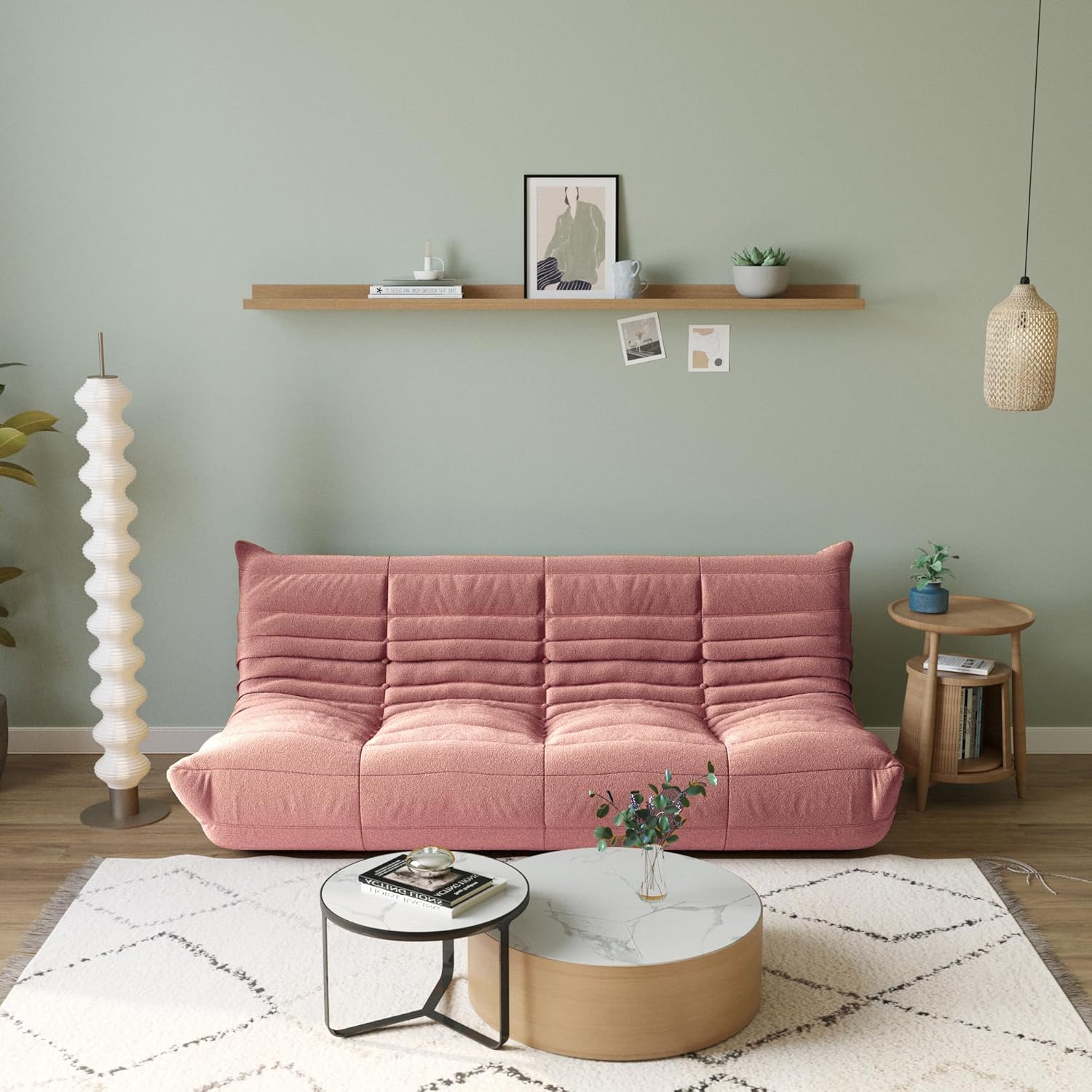 Muku Bouclé Chair - Pink - 3 Seater - Nuvé