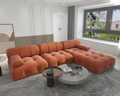 Nuvé® Takumi Velvet Modular Bouclé Cloud Sofa - Orange - 3-Seater Sofa with 1 Ottoman - Nuvé