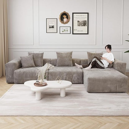 Kanso Corduroy Modular Bouclé Cloud Couch - Brown - 3-Seater Sectional Sofa with Ottoman - Nuvé