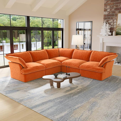 Sabi Modular Boucle Cloud Sofa - Orange - 5-Seater Corner Sectional (V-Shaped) - Nuvé