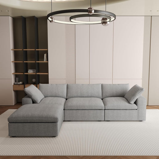 Nuvé® Solace Modular Bouclé Cloud Sofa - Space Grey - 3-Seater Sectional Sofa with Ottoman - Nuvé