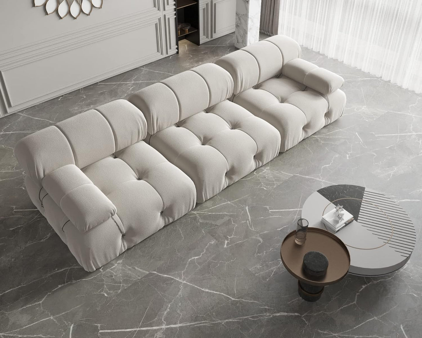Nuvé® Takumi Velvet Modular Bouclé Cloud Sofa - Beige - 3 Seater Sofa - Nuvé