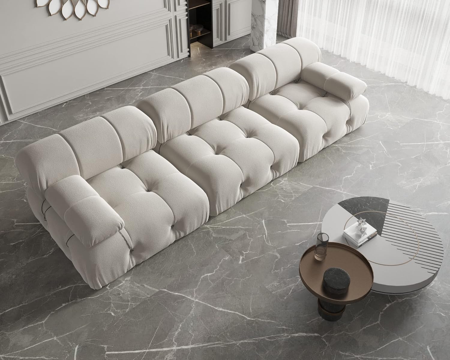 Nuvé® Takumi Velvet Modular Bouclé Cloud Sofa - Beige - 3 Seater Sofa - Nuvé