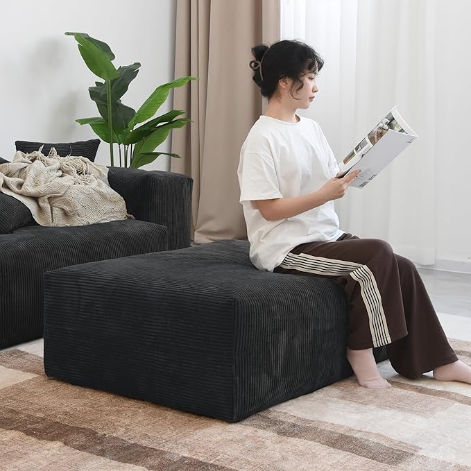Kanso Corduroy Modular Bouclé Cloud Couch - Black - 4-Seater Sectional Sofa with 2 Ottomans - Nuvé