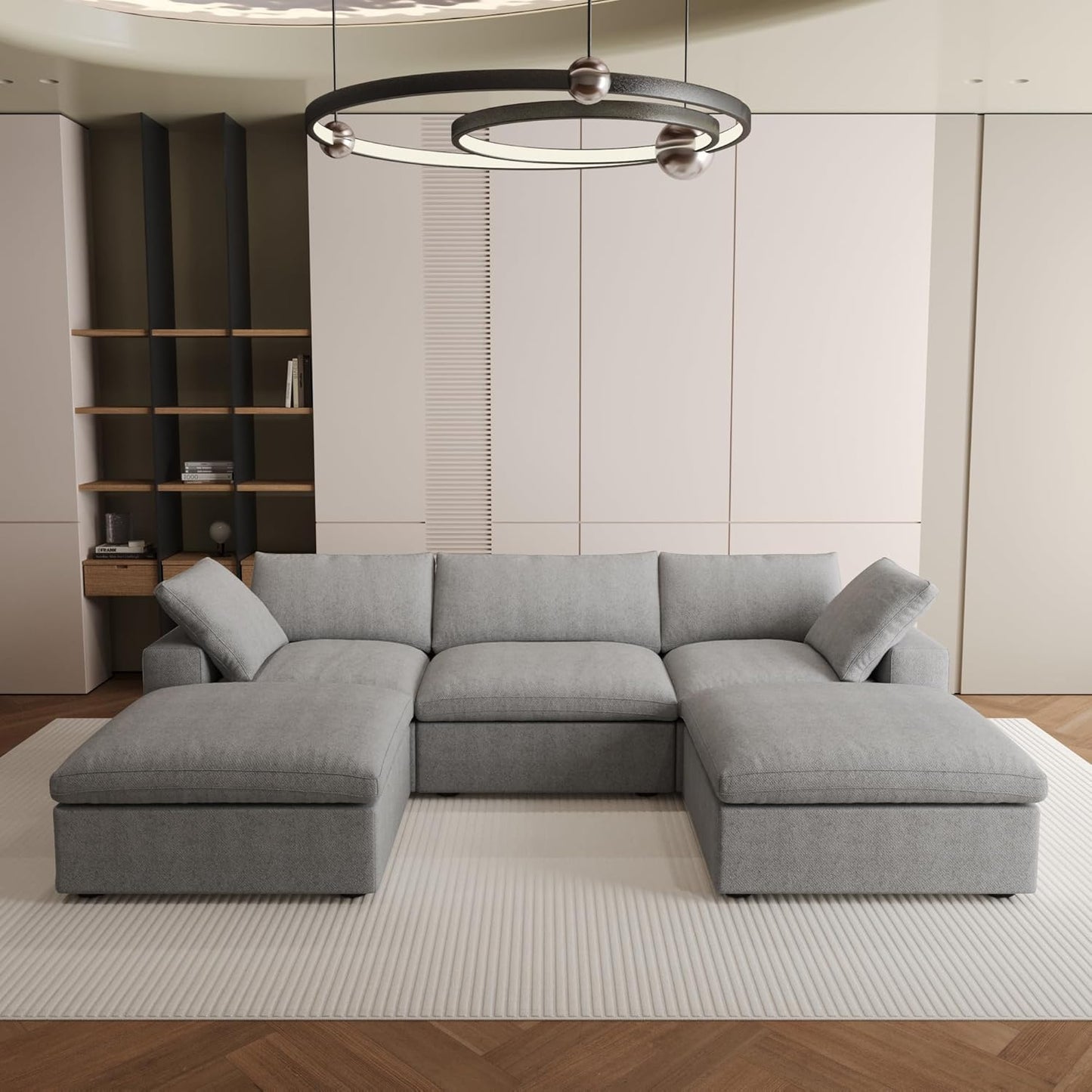 Nuvé® Solace Modular Bouclé Cloud Sofa - Space Grey - 3-Seater Sectional Sofa with 2 Ottomans - Nuvé