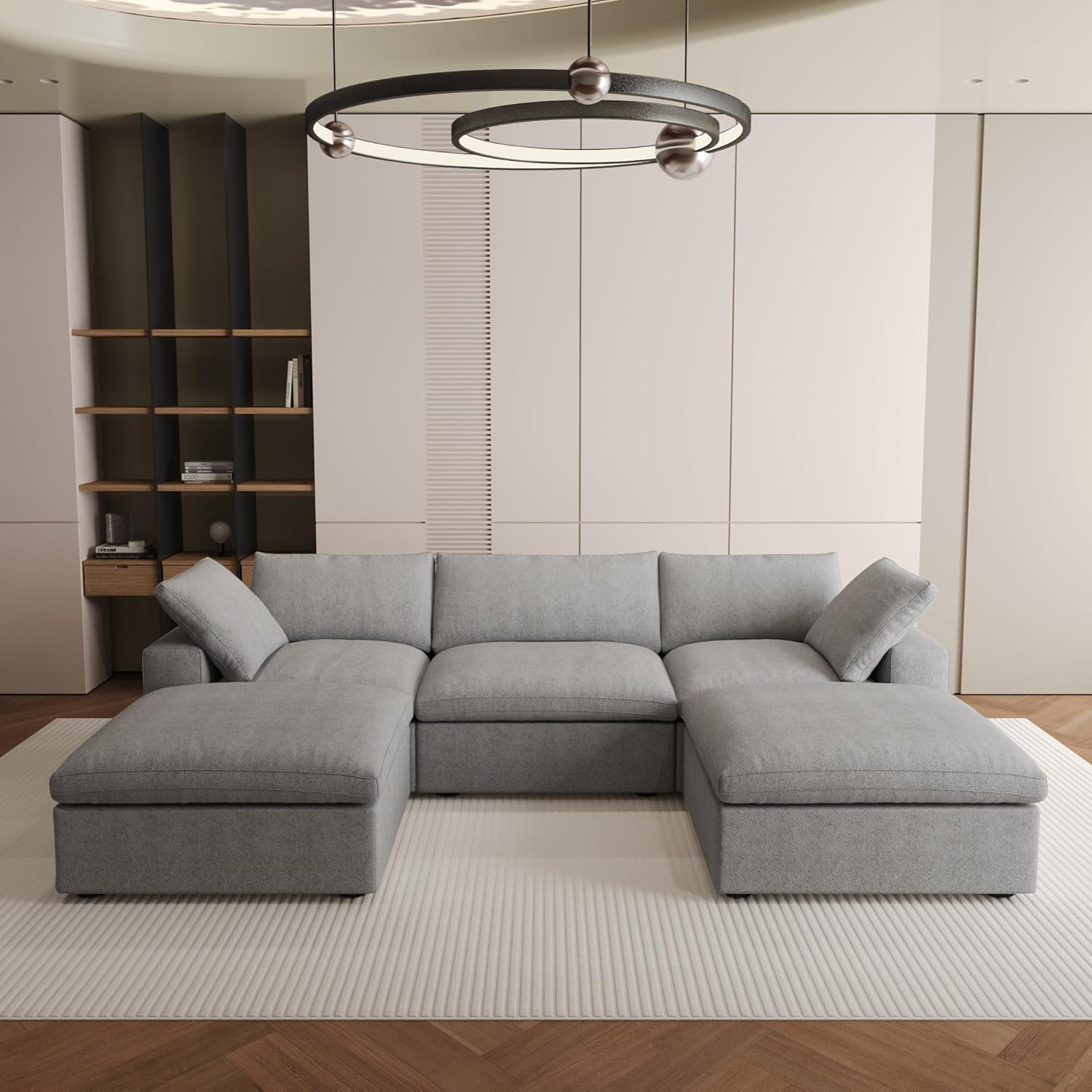 Nuvé® Solace Modular Bouclé Cloud Sofa - Space Grey - 3-Seater Sectional Sofa with 2 Ottomans - Nuvé