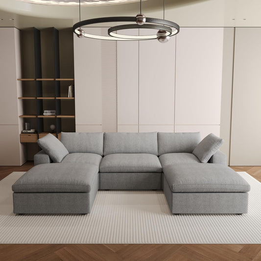 Nuvé® Solace Modular Bouclé Cloud Sofa - Space Grey - 3-Seater Sectional Sofa with 2 Ottomans - Nuvé