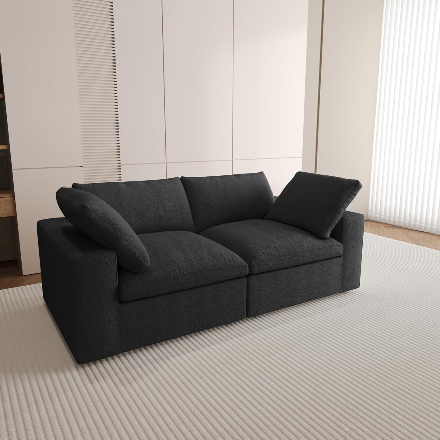 Nuvé® Solace Modular Bouclé Cloud Sofa - Obsidian Black - 2-Seater Sofa - Nuvé