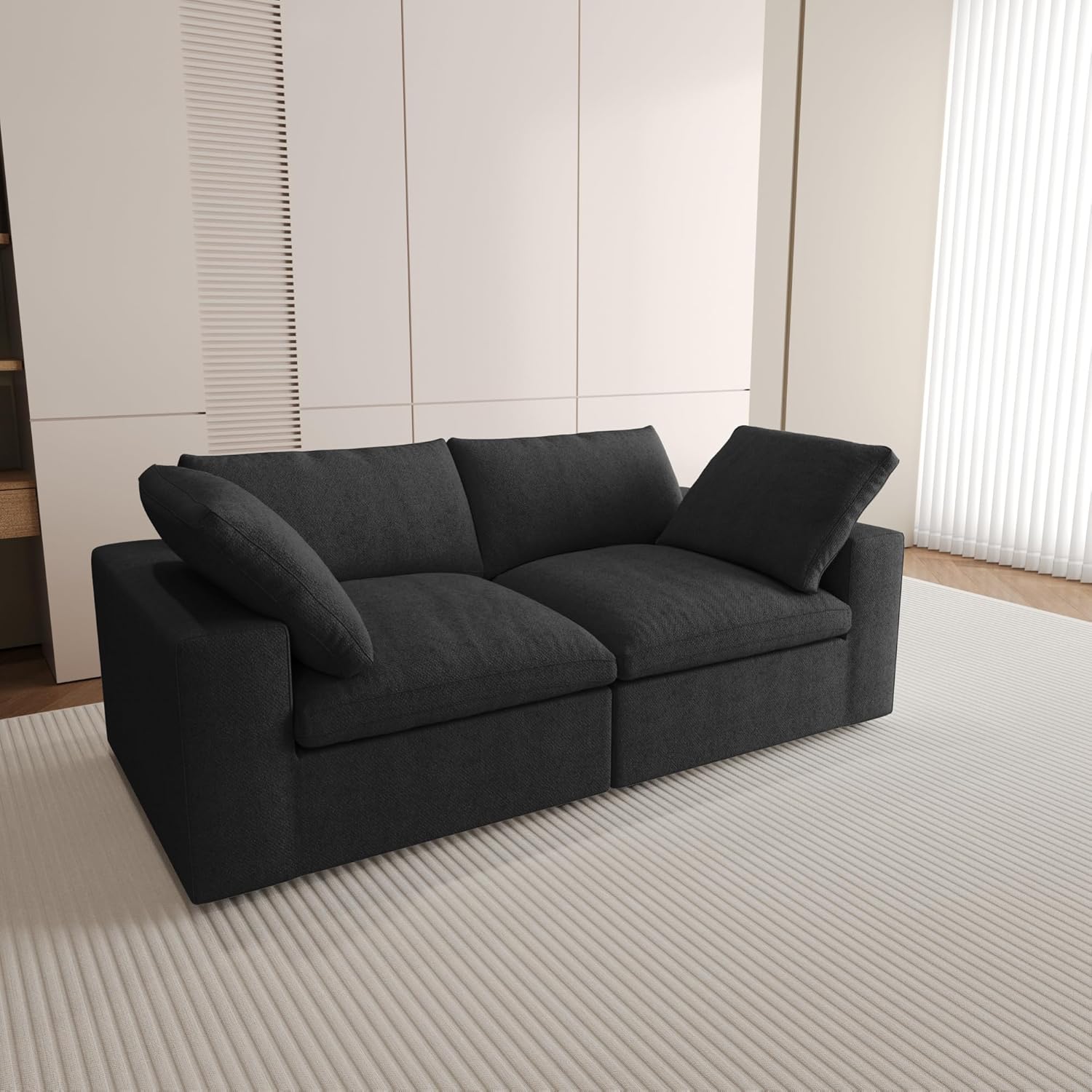 Nuvé® Solace Modular Bouclé Cloud Sofa - Obsidian Black - 2-Seater Sofa - Nuvé