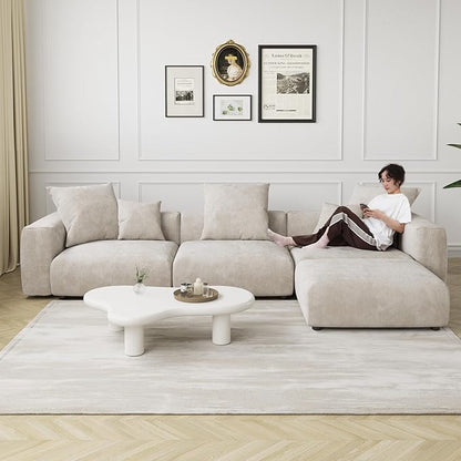 Kanso Corduroy Modular Bouclé Cloud Couch - Beige - 3-Seater Sectional Sofa with Ottoman - Nuvé