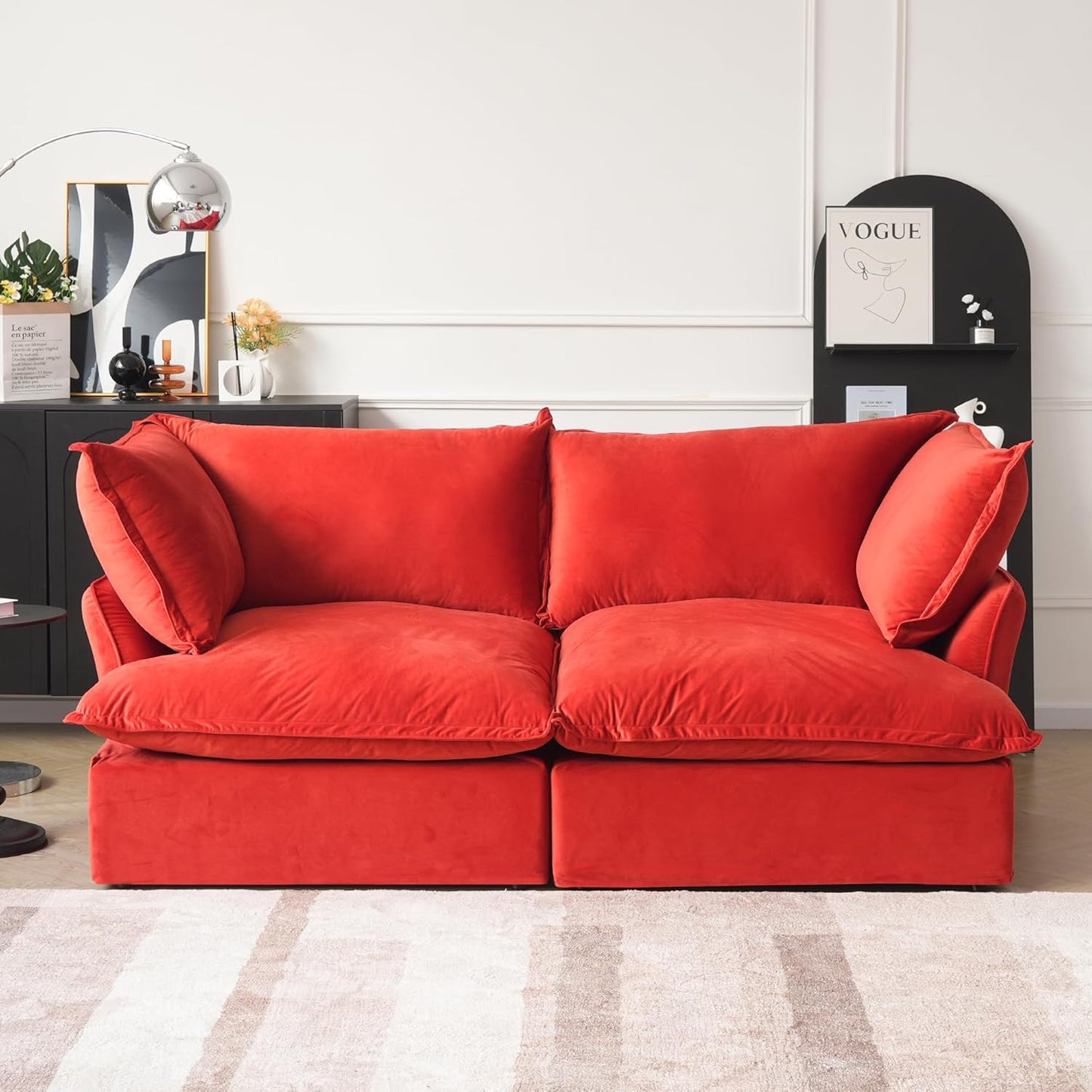 Sabi Modular Boucle Cloud Sofa - Red - Single Ottoman - Nuvé