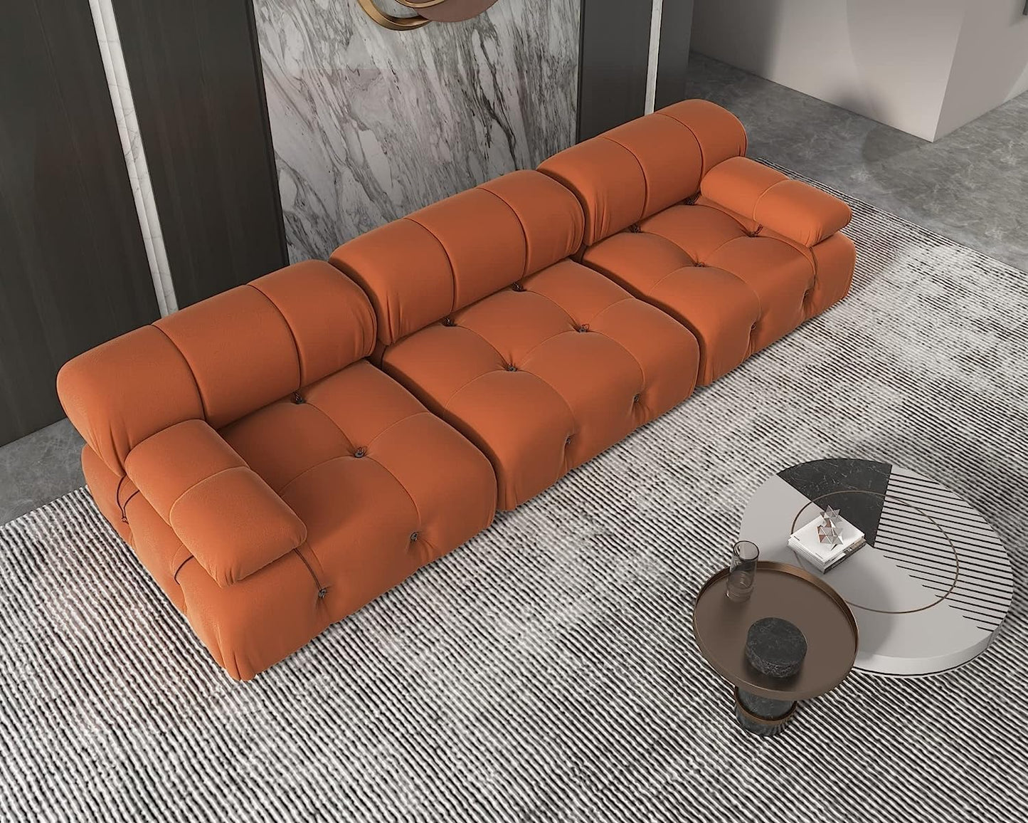 Nuvé® Takumi Velvet Modular Bouclé Cloud Sofa - Orange - 3 Seater Sofa - Nuvé