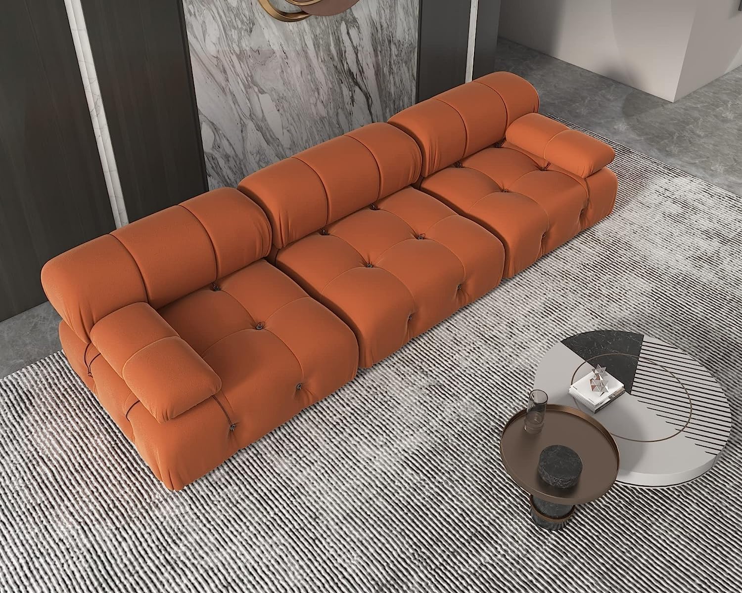Nuvé® Takumi Velvet Modular Bouclé Cloud Sofa - Orange - 3 Seater Sofa - Nuvé