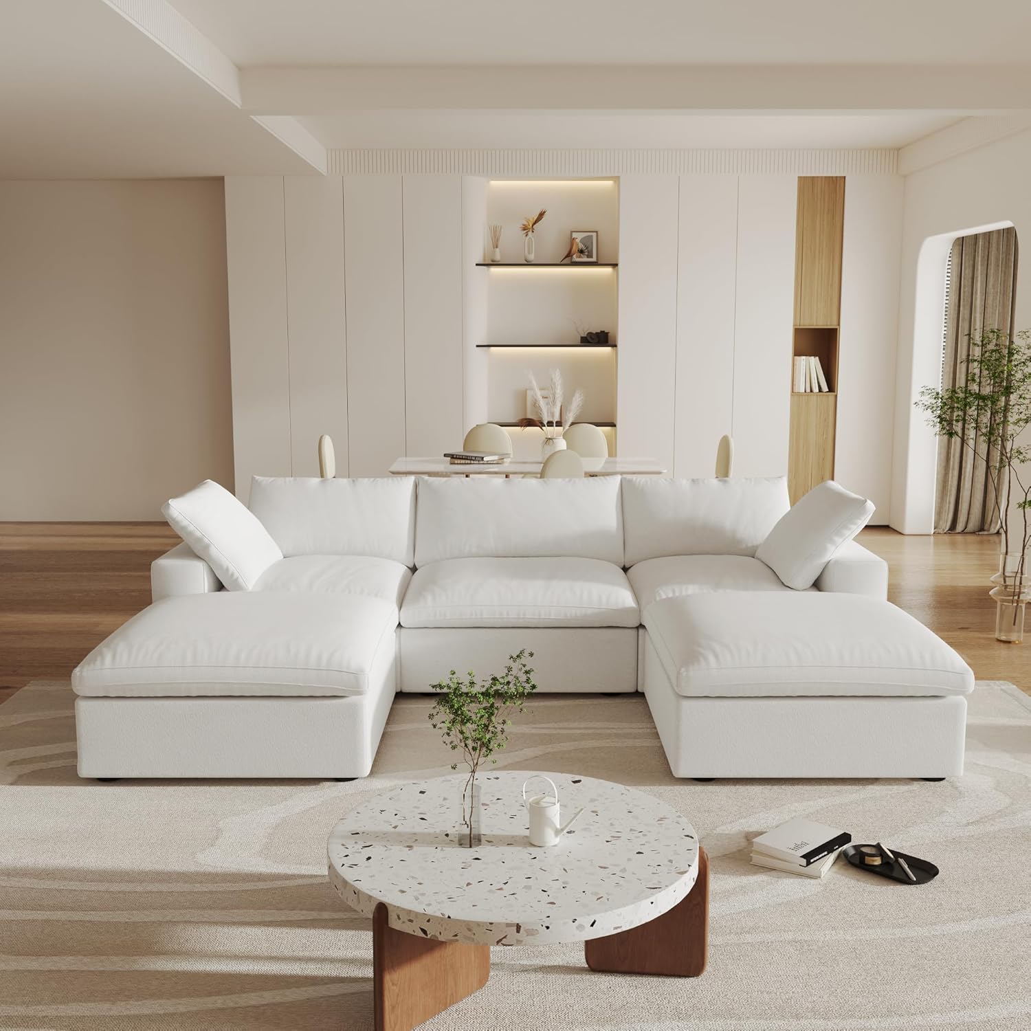 Nuvé® Solace Modular Bouclé Cloud Sofa - Snow White - 3-Seater Sectional Sofa with 2 Ottomans - Nuvé