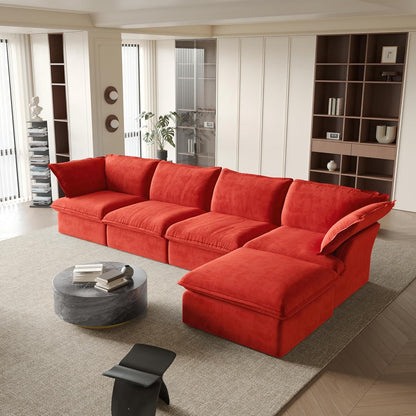 Sabi Modular Boucle Cloud Sofa - Red - 5-Seater Sectional Sofa with Ottoman - Nuvé