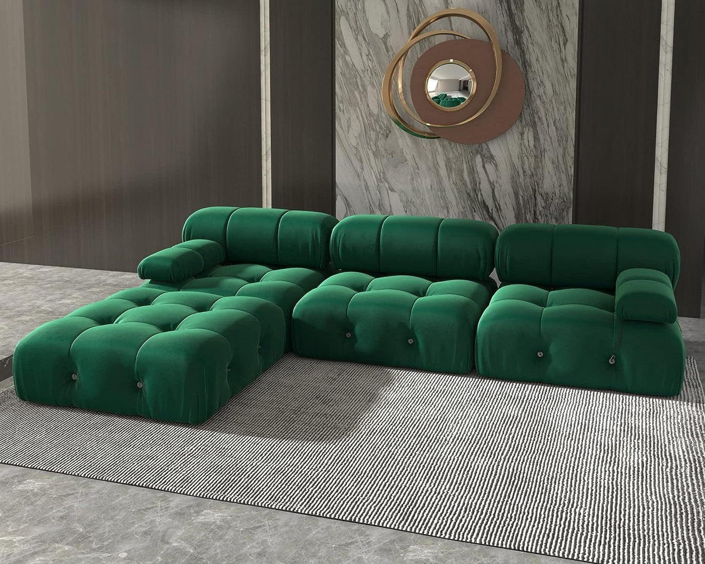 Nuvé® Takumi Velvet Modular Bouclé Cloud Sofa - Green - 3-Seater Sofa with 1 Ottoman - Nuvé
