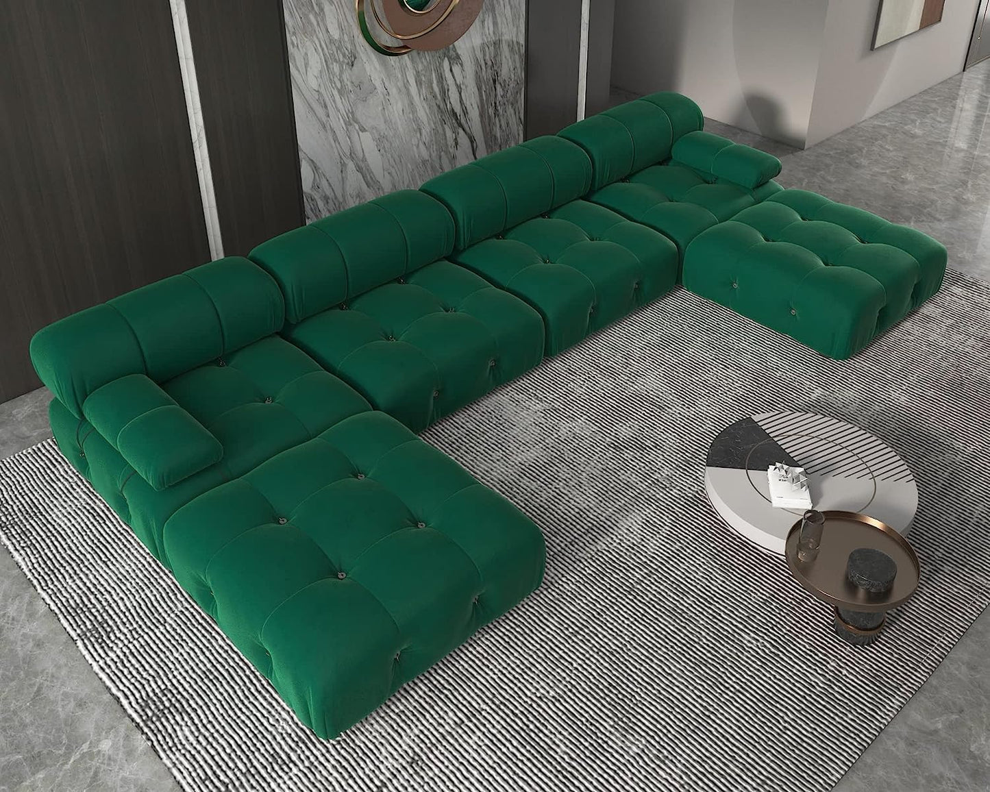 Nuvé® Takumi Velvet Modular Bouclé Cloud Sofa - Green - 3-Seater Sofa with 2 Ottoman - Nuvé
