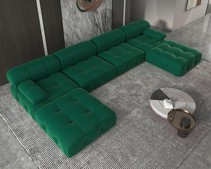 Nuvé® Takumi Velvet Modular Bouclé Cloud Sofa - Green - 3-Seater Sofa with 2 Ottoman - Nuvé