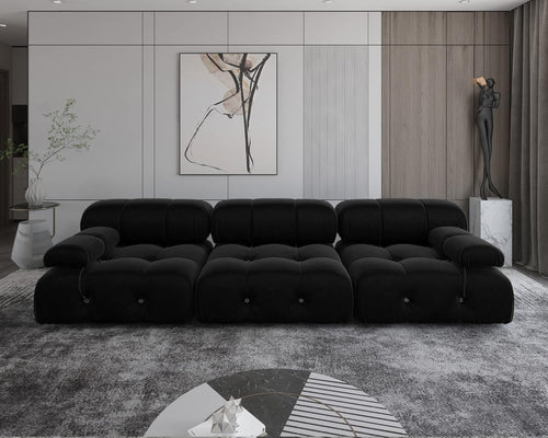 Nuvé® Takumi Velvet Modular Bouclé Cloud Sofa - Black - 3 Seater Sofa - Nuvé