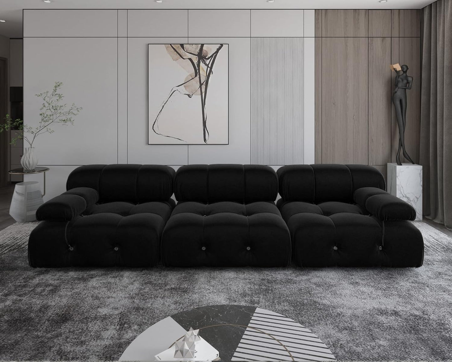 Nuvé® Takumi Velvet Modular Bouclé Cloud Sofa - Black - 3 Seater Sofa - Nuvé