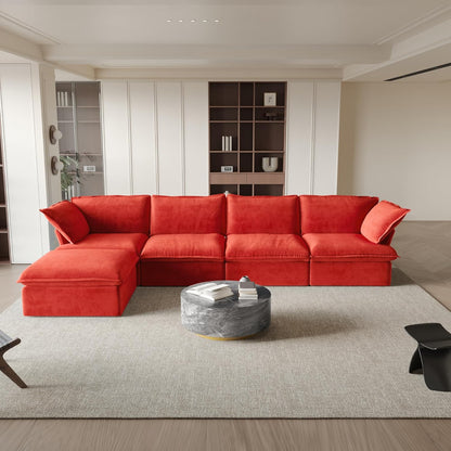 Sabi Modular Boucle Cloud Sofa Red - 5-Seater Corner Sectional (V-Shaped) - Nuvé