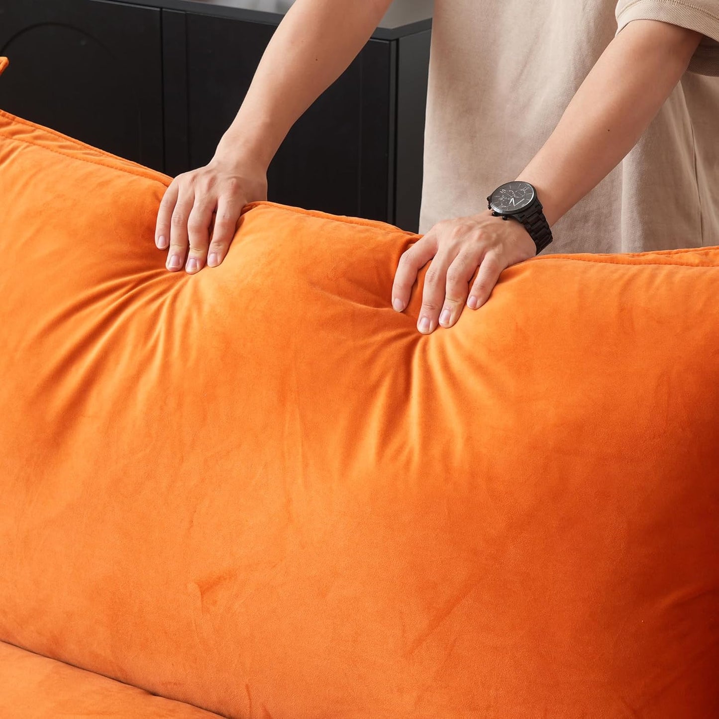 Sabi Modular Boucle Cloud Sofa - Orange - 4-Seater Sectional Sofa with Ottoman - Nuvé