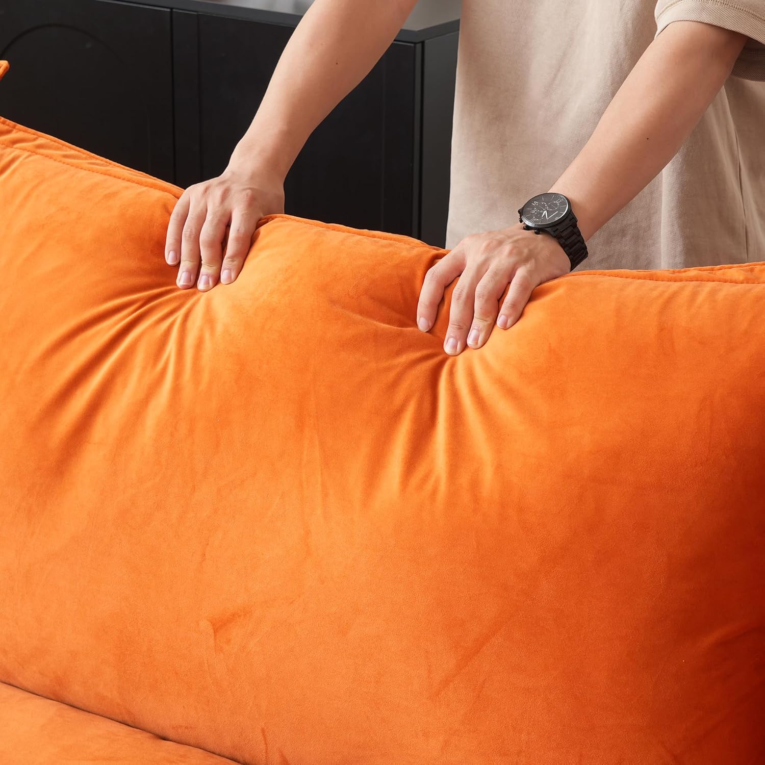 Sabi Modular Boucle Cloud Sofa - Orange - 4-Seater Sectional Sofa with 2 Ottomans - Nuvé