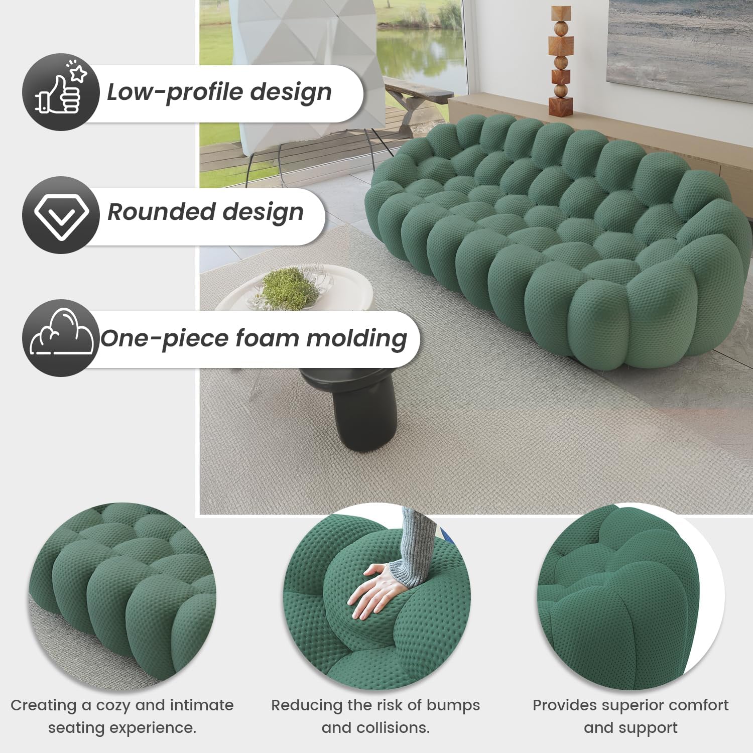 Nuvé® Mitsu Modular Bouclé Cloud Sofa - Dark Green - Ottoman - Nuvé