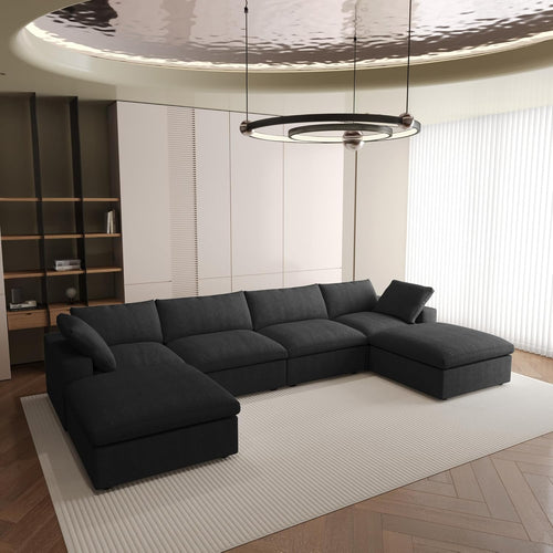 Nuvé® Solace Modular Bouclé Cloud Sofa - Obsidian Black - 4-Seater Sectional Sofa with 2 Ottomans - Nuvé