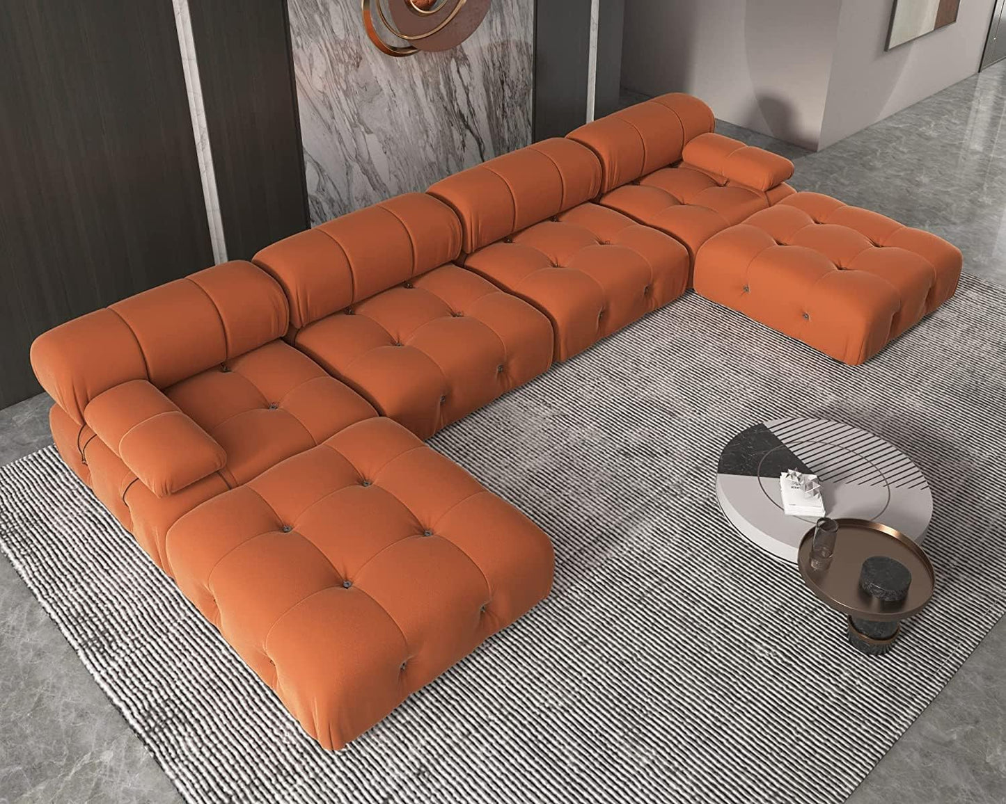 Nuvé® Takumi Velvet Modular Bouclé Cloud Sofa - Orange - 3-Seater Sofa with 2 Ottoman - Nuvé