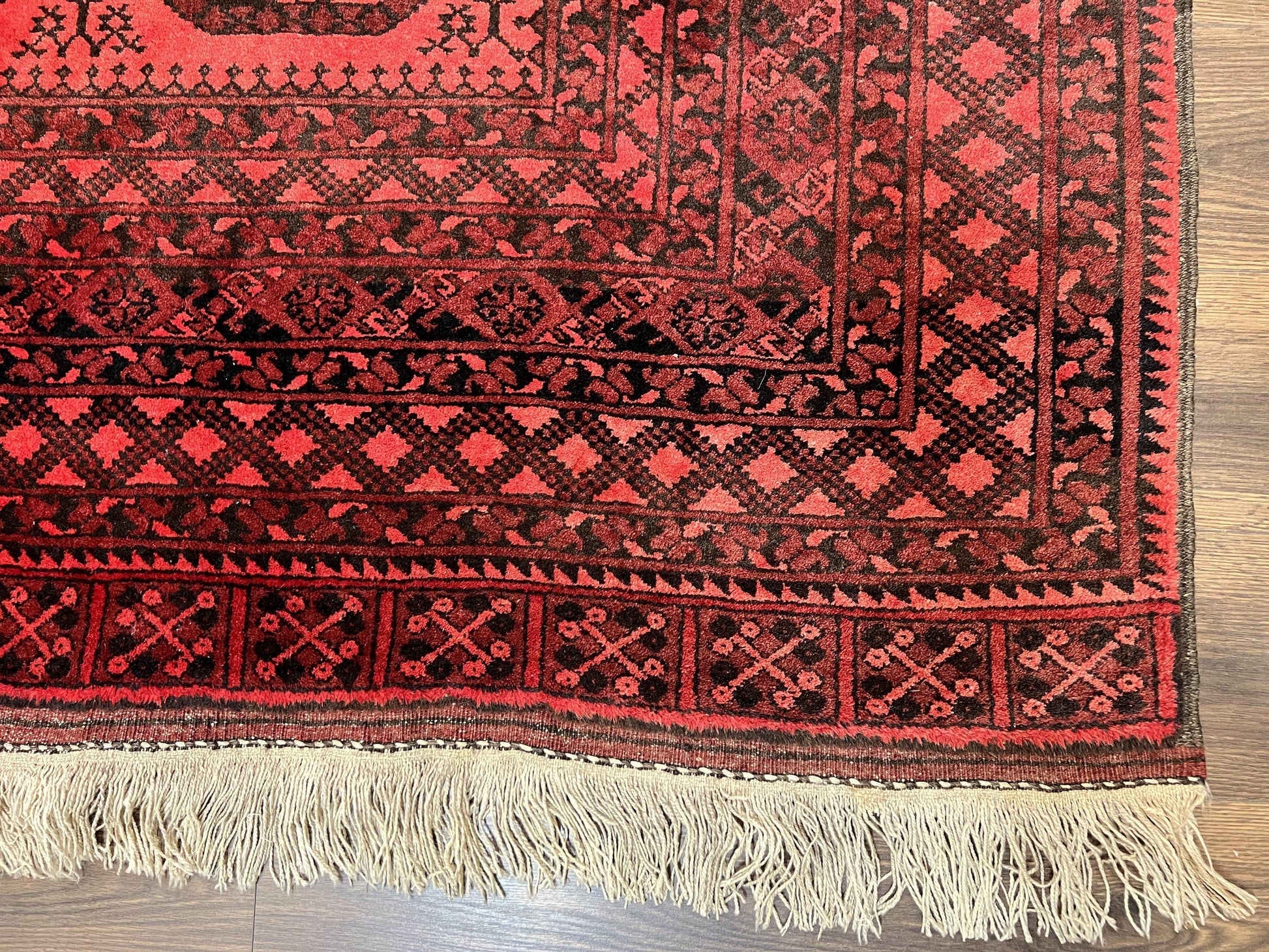 Afghan Turkoman Rug 7x10, Vintage Yamud Beshir Bokhara Carpet, Red and Black Bukhara Hand-Knotted Oriental Wool Handmade Rug, Elephant Foot - Nuvé
