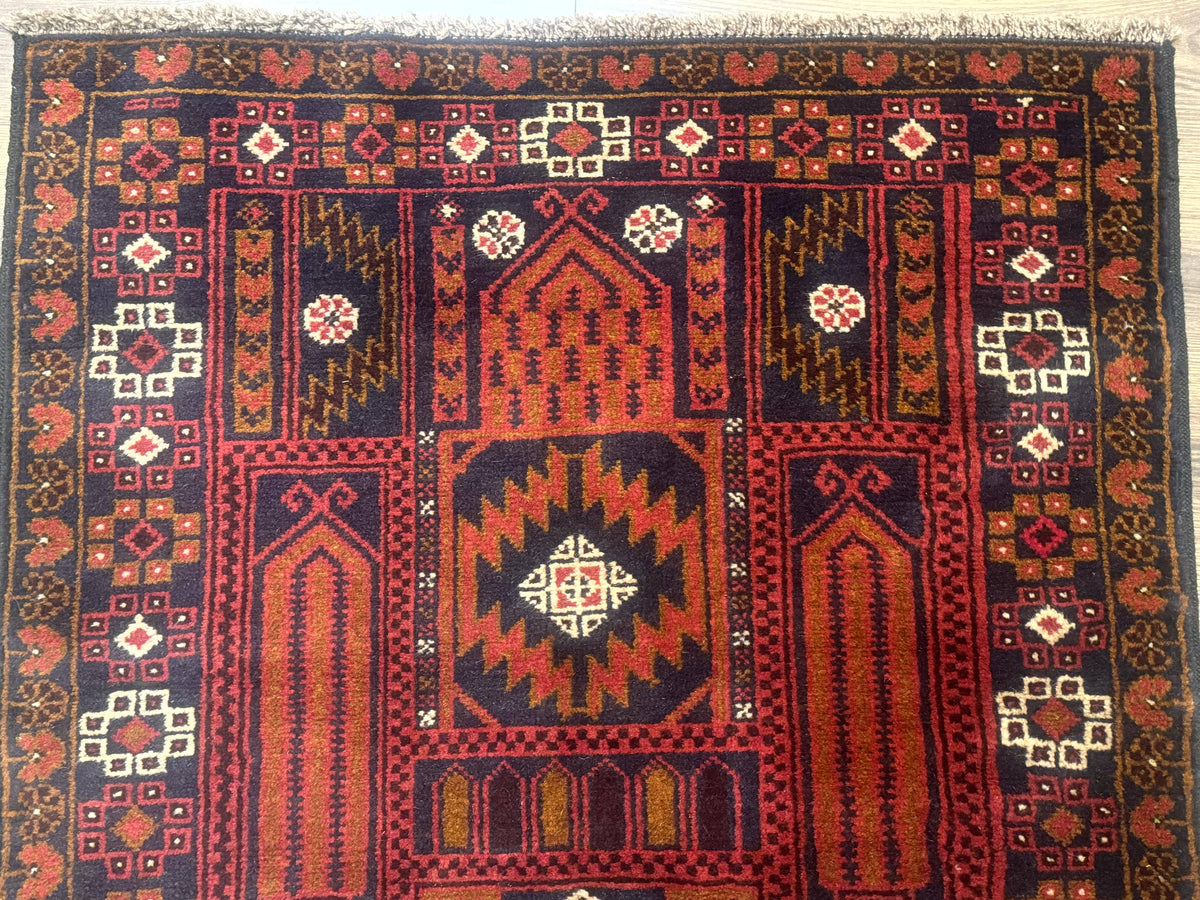 Afghan Rug 3x7, Balouch Carpet, Tribal Rug, Red, New